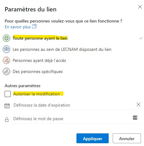 Partager avec tout le mo,de qui dispose du lien